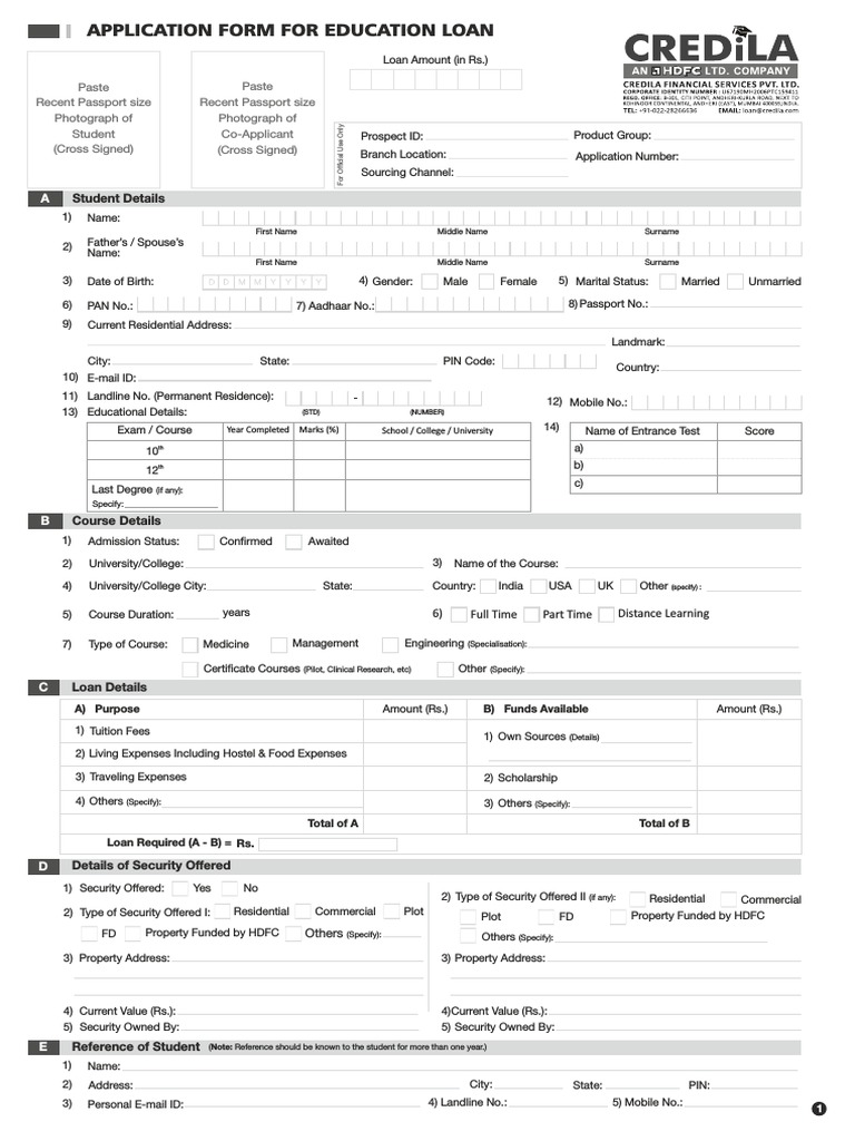 hdfc credila application form